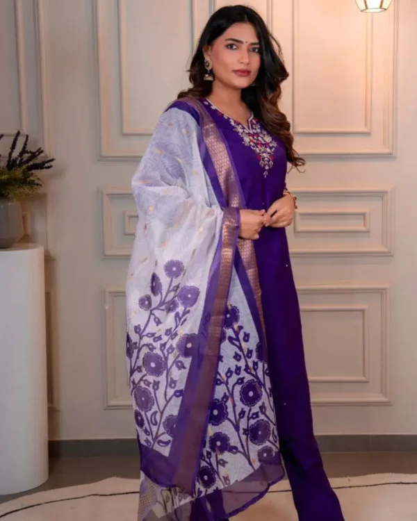 Purple Roman Silk Suit Set