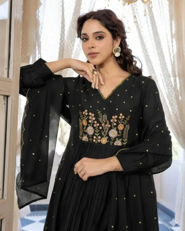 Black Cotton Anarkali Suit Set​