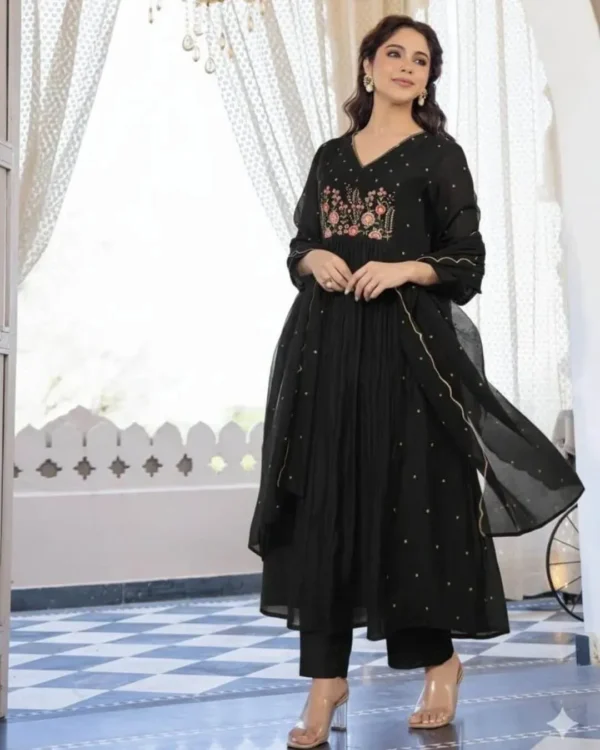 Black Cotton Anarkali Suit Set​