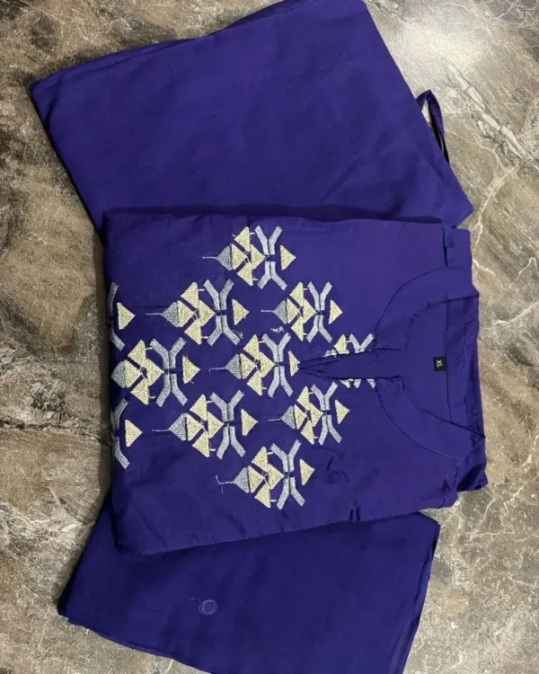 Cotton Purple Kurti Set With Dupatta Set 1