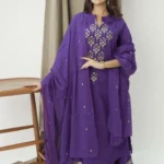 Cotton Purple Kurti Set With Dupatta Set