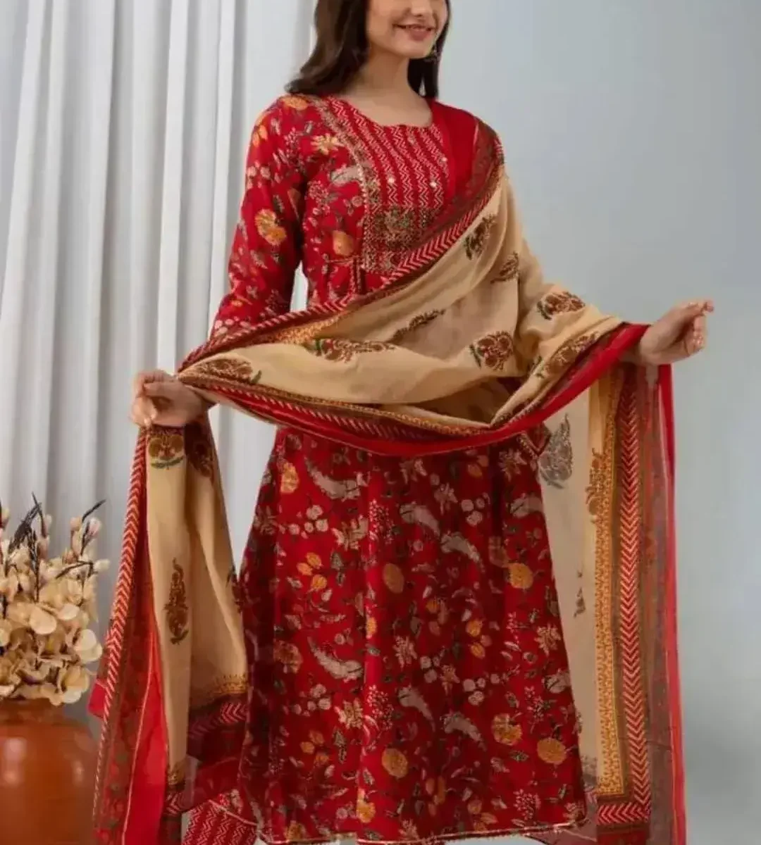 Flared Cotton Mirror Work Suit Set