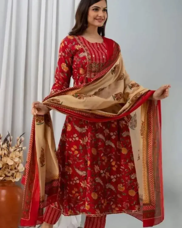 Flared Cotton Mirror Work Suit Set