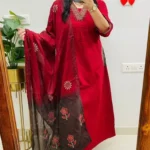 Flared Red Cotton Anarkali Suit Set