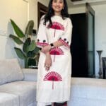 Flared White Cotton Kurti Pant Set