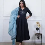 Floral Print Black Anarkali Suit For Women