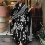 Floral Print Black Anarkali Suit For Women