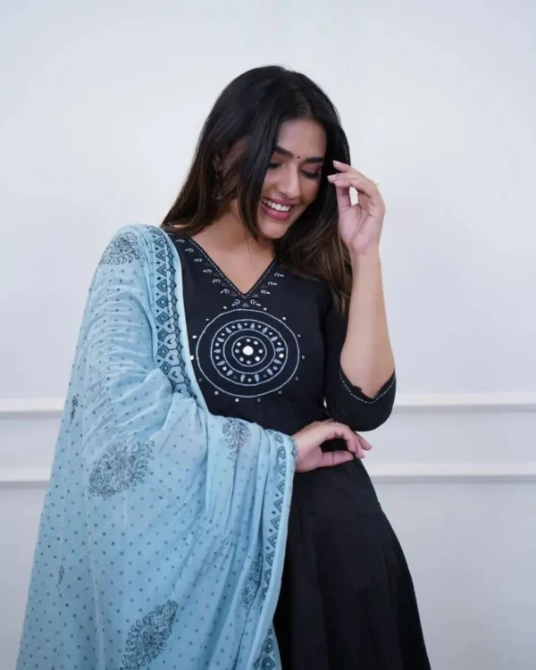 Floral Print Black Anarkali Suit For Women