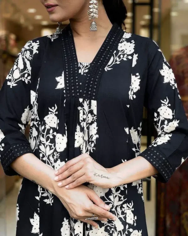 Floral Print Black Anarkali Suit For Women Front Side