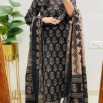 Floral Printed Black Cotton Suit Set (2)