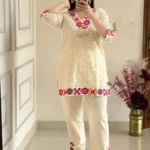 Floral White Printed Kurti Pant Set