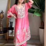 Pink Mirror Work Party Wear Suit Set