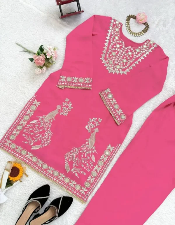 Pink Mirror Work Party Wear Suit Set