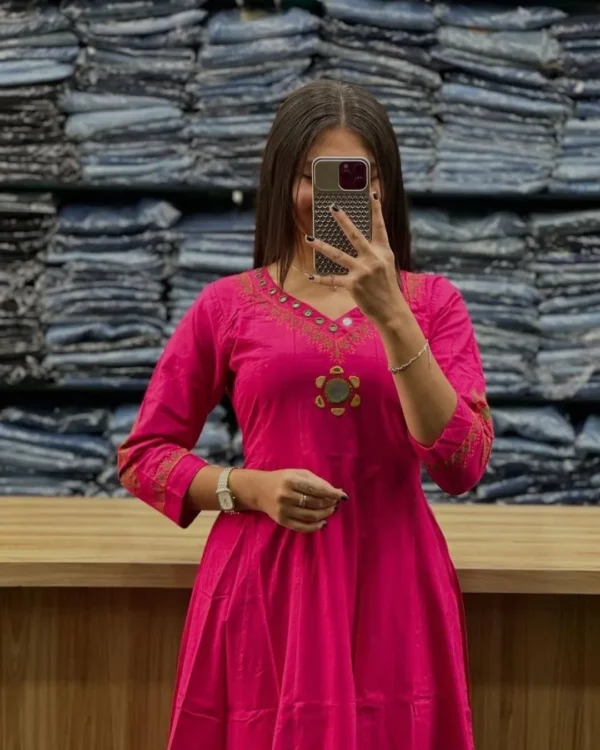 Pink Cotton Kurti Pant Set Front