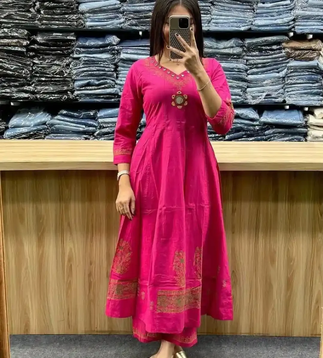 Pink Cotton Kurti Pant Set Front
