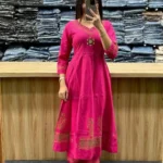 Pink Cotton Kurti Pant Set Front