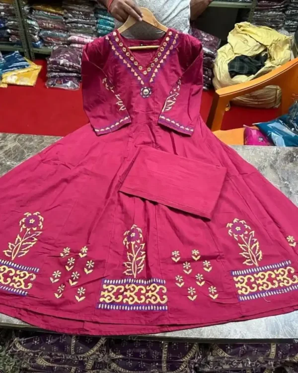 Pink Cotton Kurti Pant Set Front