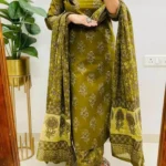 Cotton Mehndi Green Suit Set