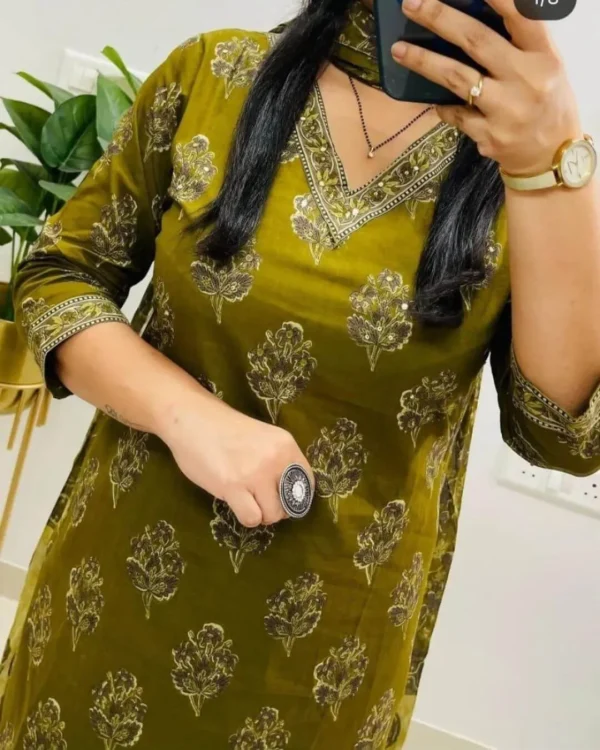 Cotton Mehndi Green Suit Set