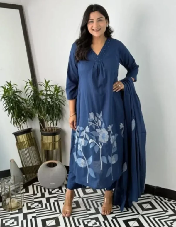 Party Wear Cotton Blue Suit Set