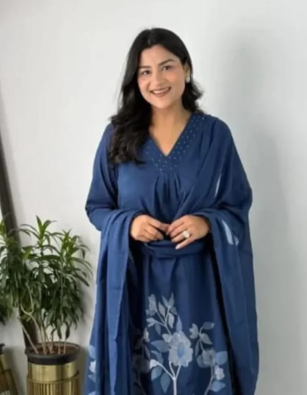 Party Wear Cotton Blue Suit Set front