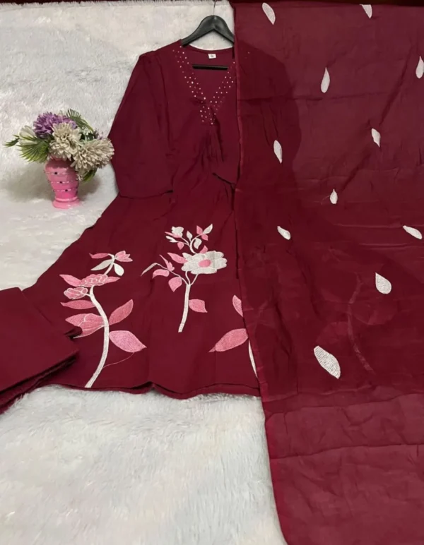 Party Wear Cotton Marron Suit Set 1
