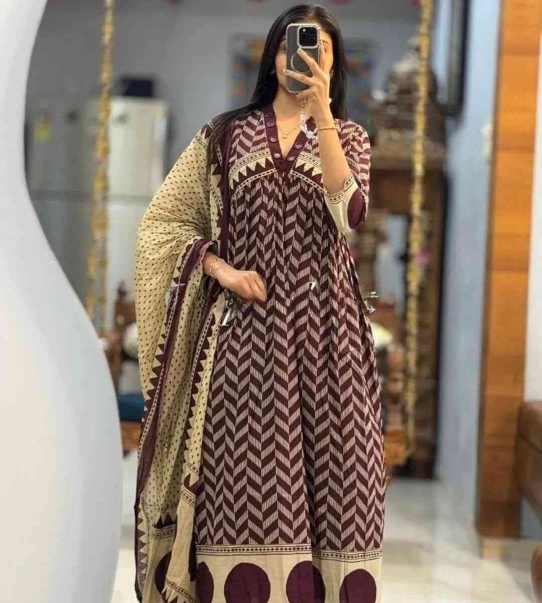 Party Wear Cotton Marron Suit Set