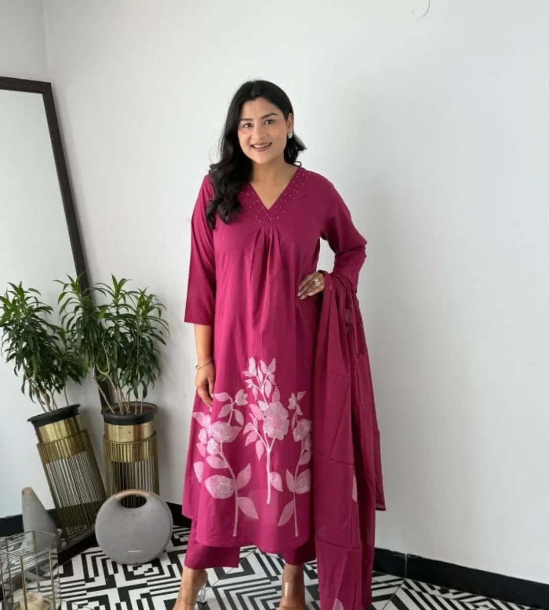 Party Wear Cotton Marron Suit Set