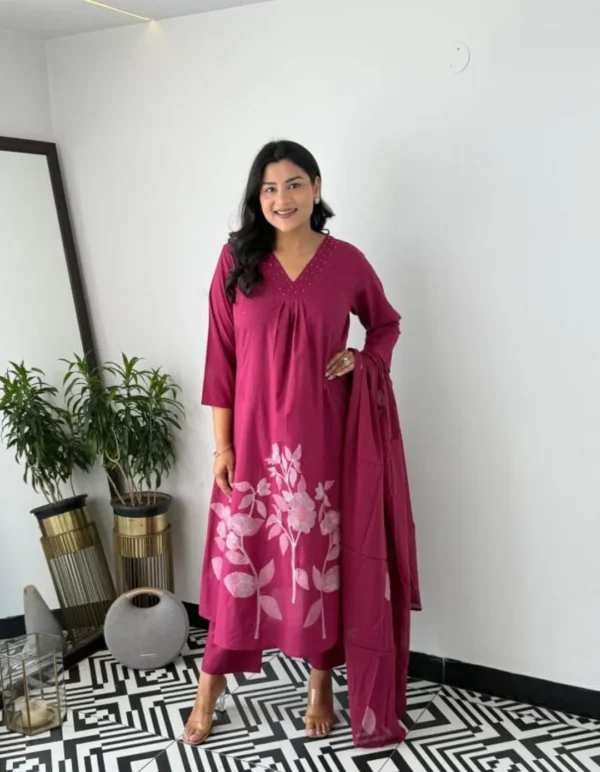 Party Wear Cotton Marron Suit Set