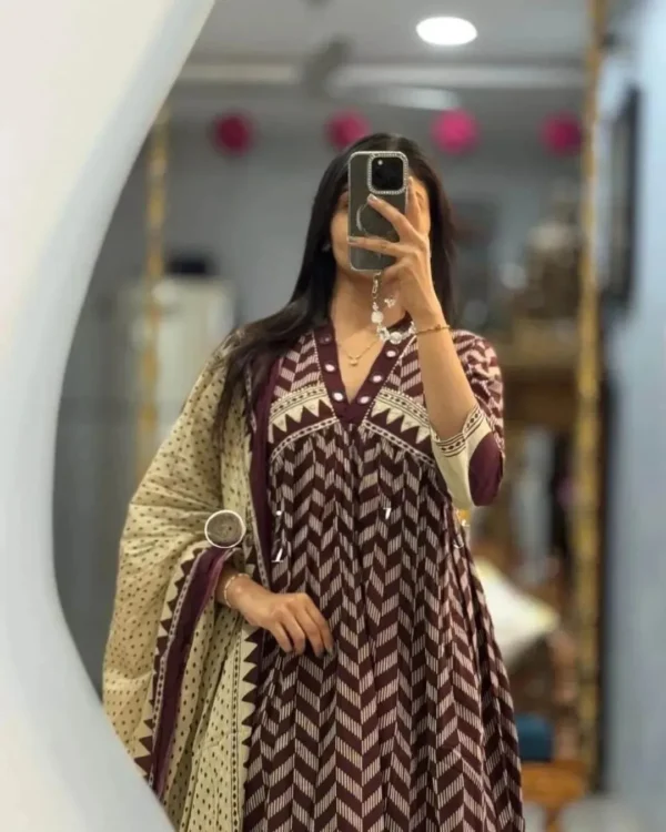 Party Wear Cotton Marron Suit Set front