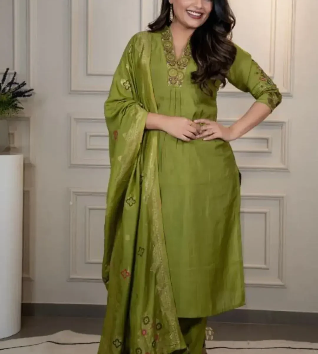 Party Wear Roman Silk Suit Set