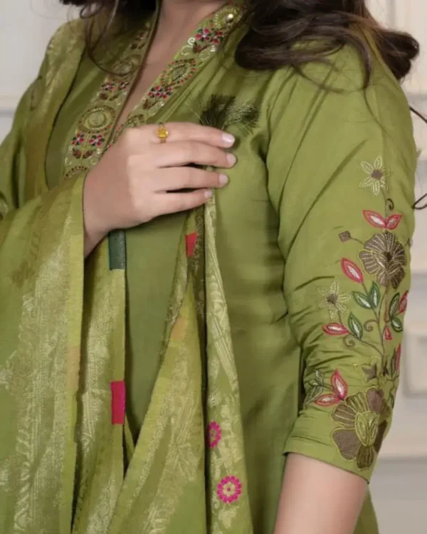 Party Wear Roman Silk Suit Set Front