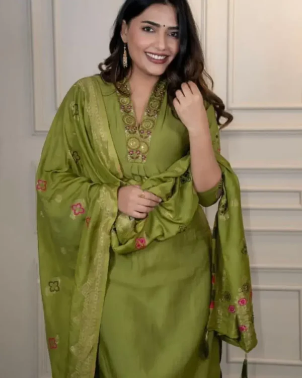 Party Wear Roman Silk Suit Set Front Side