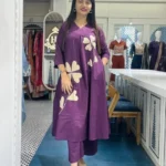 Purple Cotton Office Wear Kurti Pant Set