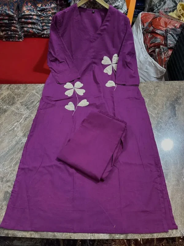 Purple Cotton Office Wear Kurti Pant Set