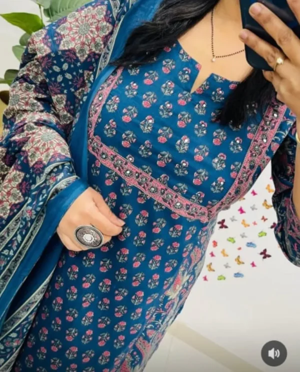 Blue Cotton Ajrakh Printed Suit Set