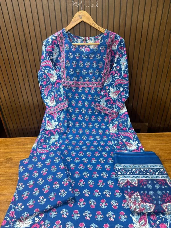 Blue Cotton Ajrakh Printed Suit Set