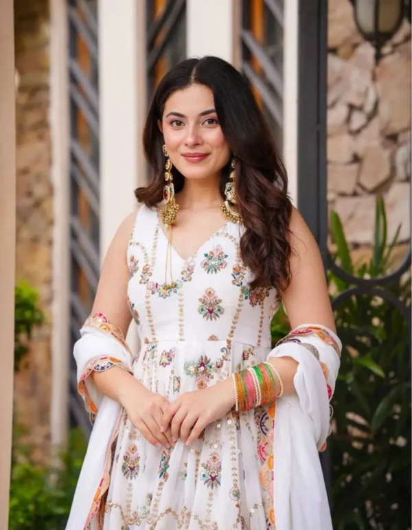 White Heavy Faux Georgette Suit Set 1