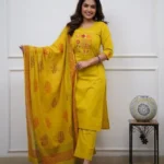Yellow Cotton Kurti Pant Dupatta Set 1
