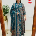 Cotton Blue Sanganeri Print Anarkali Suit Set