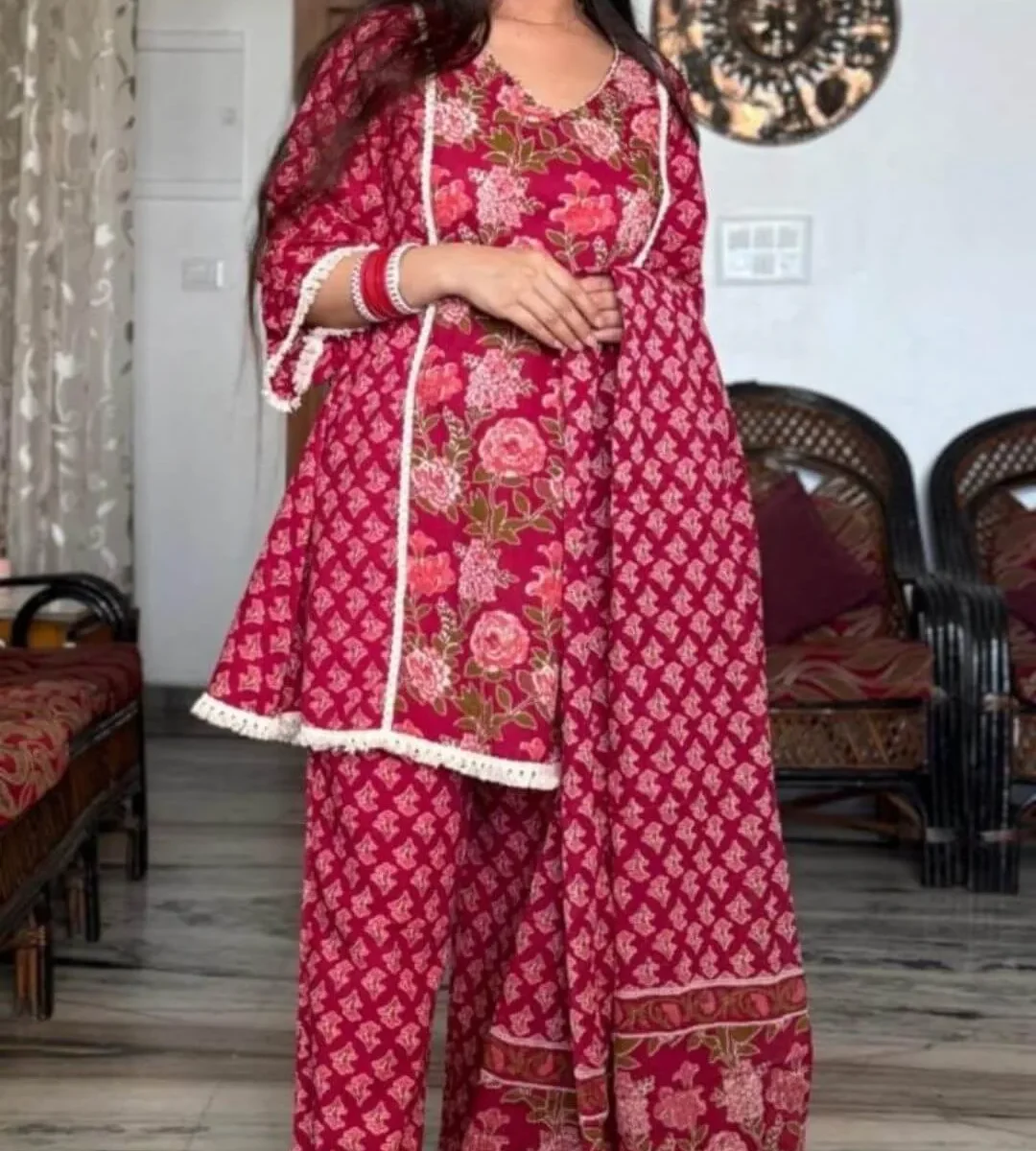 Cotton Suit With Cotton Dupatta Set