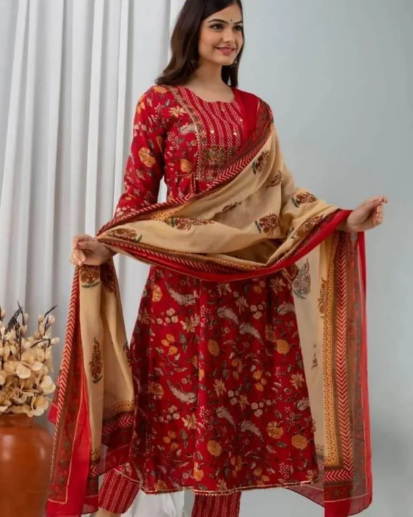 Printed Anarkali Kurta Pant Dupatta Set