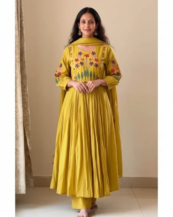 Cotton Embroidered floral Anarkali Suit Set