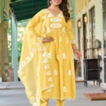 Floral Printed Cotton Yellow Suit Set