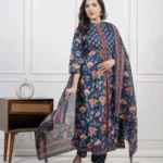 Printed Floral Blue Cotton Suit Set