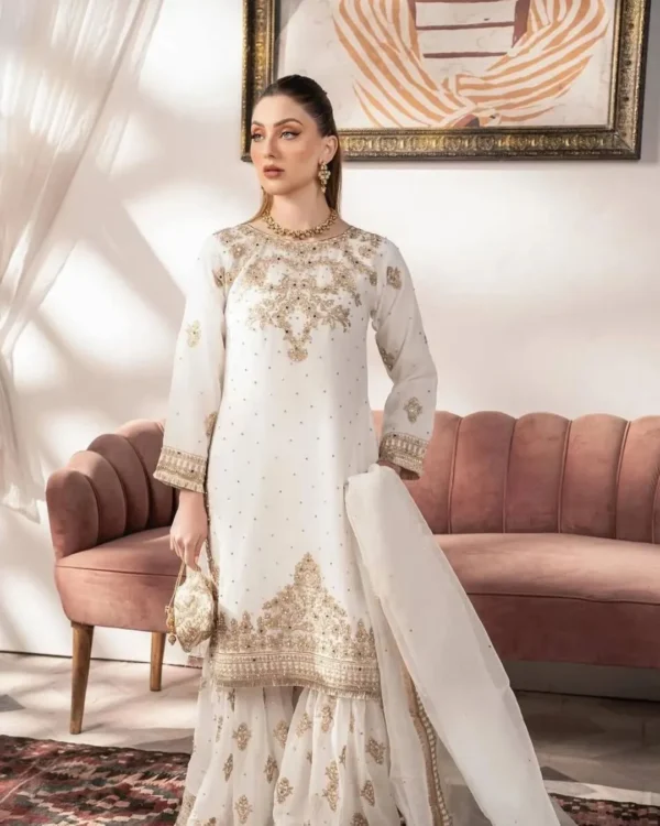 White Party Wear Sharara Kurti​ Set