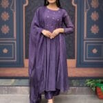 Purple Cotton Printed Suit Set