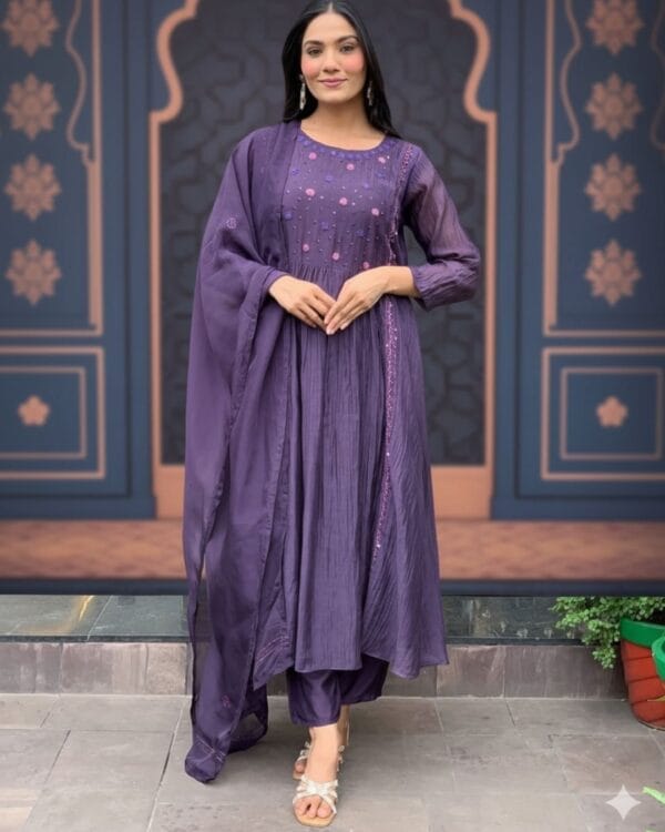 Purple Cotton Printed Suit Set