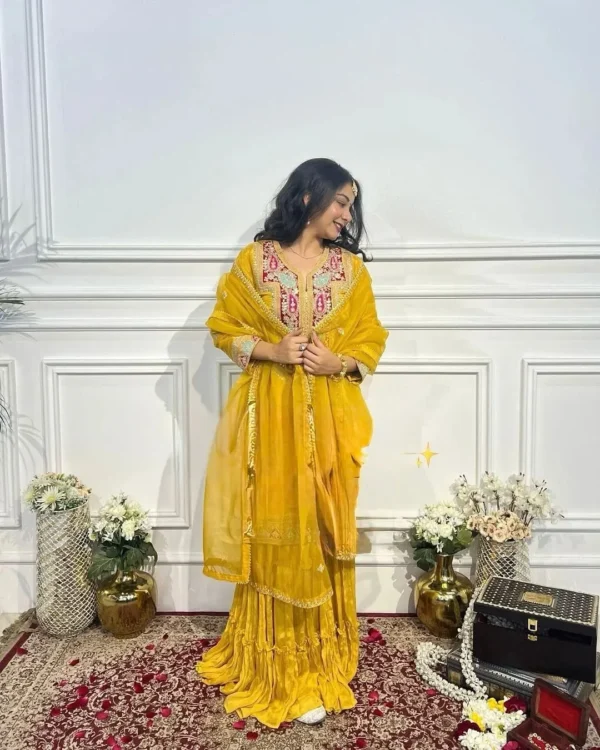 Party Wear Yellow Gharara Suit Set