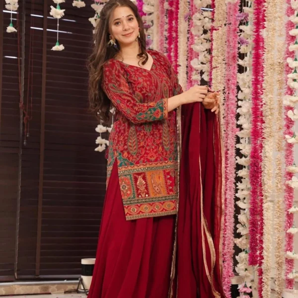 Party Wear Red Suit Set